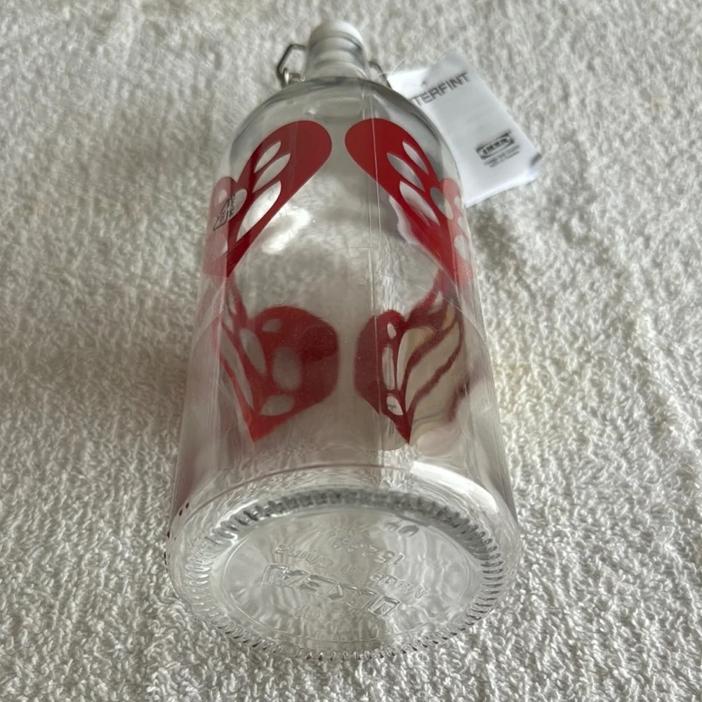 IKEA Vinterfint Glass Bottle with Red Heart Motif